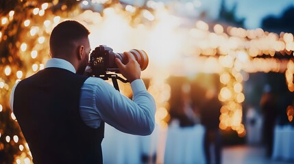 A photographer taking wedding photos at a venue