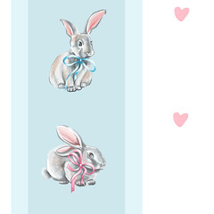 Cute bunny seamless pattern. Watercolor illustration