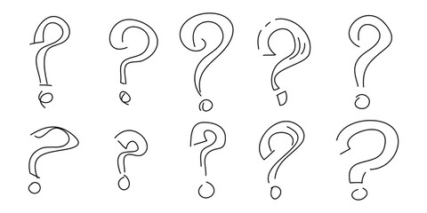 Set of hand drawn question marks. doodle questions marks. isolated on black and white. vector illustration