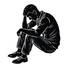 Sitting depressed man icon vector flat illustration design on white background