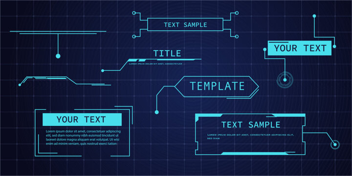 Callout title box blue digital HUD screen layout with textbox frames and futuristic elements. Ideal for sci-fi games, technology presentations, or cyber displays