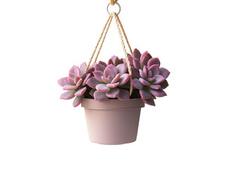 succulents in a hanging planter on a transparent background