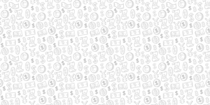 Money pattern background. Finance sign Pattern background. Currency Doodle Pattern background. Finance and Investment Icon Background.