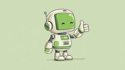 Adorable, amiable robot mascot in a thumbs-up position. vector logo template with a minimalistic look 