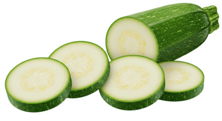 Freshly sliced zucchini with seeds displayed on a black background