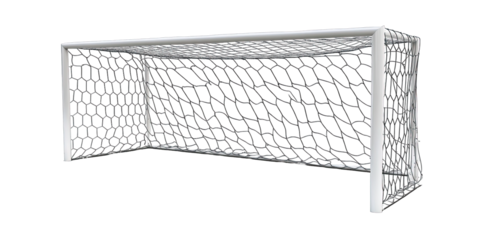 Soccer goal, black net, white frame