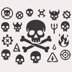 A skull and crossbones emblem set against a black backdrop, often associated with warnings or hazards.