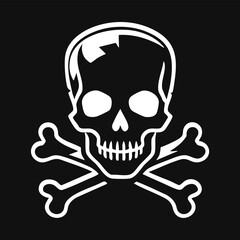 A skull and crossbones emblem set against a black backdrop, often associated with warnings or hazards.