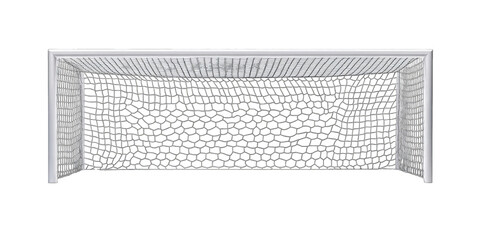 Soccer goal, gray net, white frame