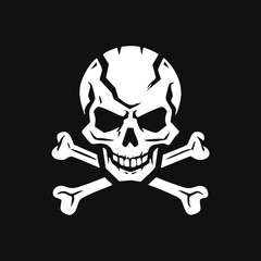 Skull and crossbones logo prominently displayed on a solid black background.