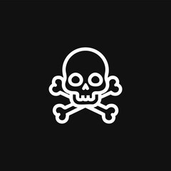 Skull and crossbones logo prominently displayed on a solid black background.