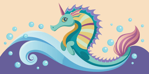 Adorable Unicorn Seahorse Design Perfect for Kids Branding Logos and whimsical sea-themed projects.