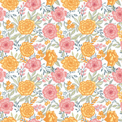Seamless pattern flowers. Vector illustration. Vintage seamless floral pattern.. Stock vector for printing on surfaces. Realistic flowers. 