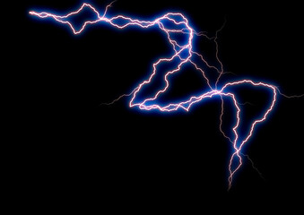 Blue and Purple Lightning Bolt on Black Background for Sci-Fi Design