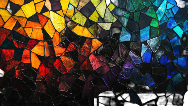 Colorful, fractured glass mosaic