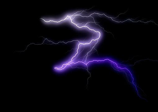 Blue and Purple Lightning Bolt on Black Background for Sci-Fi Design