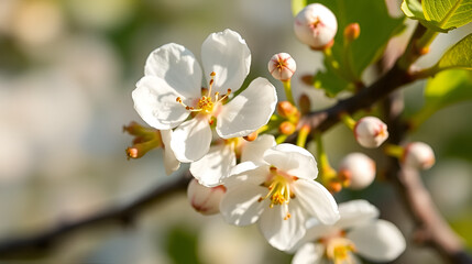White plum (Ume) buds and flowers (Natural+flash light, macro close-up photography)