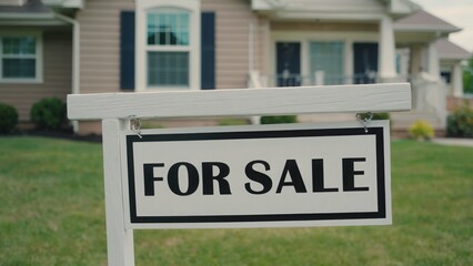 Fototapeta premium For sale sign with country house in background
