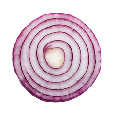 Vibrant red onion slice revealing intricate layers on a stark Transparent background, Red onion slice on PNG background