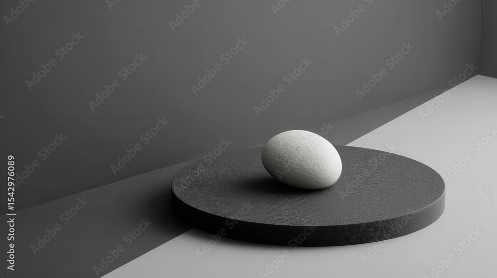 Poster minimalist composition featuring a single egg on a circular base.