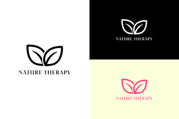 two overlapping leaves vector illustration, icon, minimal, logo for calming, holistic healing, natural wellness, organic therapy, fitness, green energy, mindfulness, nature therapy, and more