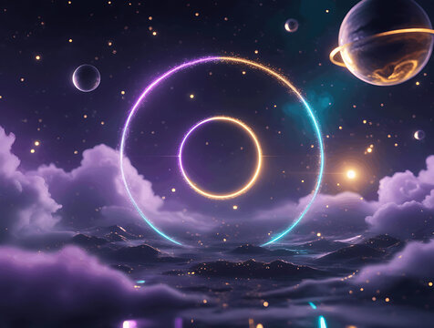 Futuristic glowing space-themed abstract background,  cinematic sci-fi branding style, empty central space for logo or branding