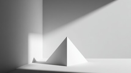 Minimalist geometric shapes cast shadows in a modern space.