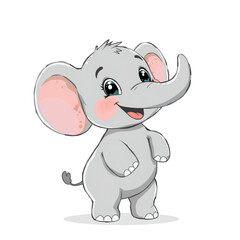 Fototapeta premium Tiny cartoon elephant spraying water from its trunk while giggling