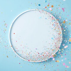 White Circular Confetti Frame with Colorful Light Blue Accents for Celebration Design

