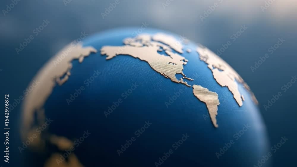 Poster Global Perspective: A detailed close-up shot of a miniature globe, emphasizing the continents and oceans, symbolizing interconnectedness and global awareness.