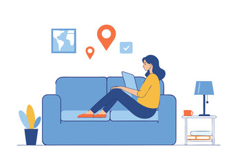 Young woman works on her laptop from a cozy home office, illustrating the modern blend of business and comfort