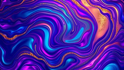 Obraz premium Fluid, iridescent swirls in deep jewel tones, gold accents , generative art, abstract art