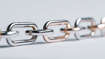 Obraz premium A close-up image showcasing a metallic chain. The chain is made of interlocking links that are both strong and beautiful.