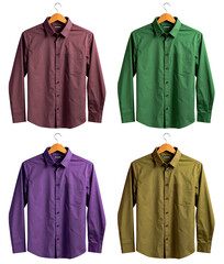 group of long sleeve shirt on hanger isolated on white