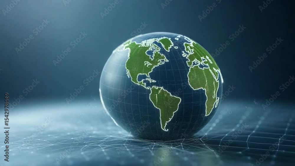 Poster Globe - Digital Render: A close-up of the Earth globe with continents, ocean, world map on the graphical surface.