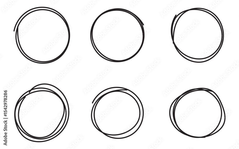 Poster hand drawing circle line sketch set.doodle round circles for message note mark design element. doodl