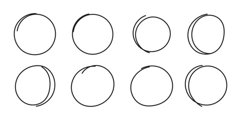 Hand drawing circle line sketch set.doodle round circles for message note mark design element. Doodle set of black hand drawn circle line.