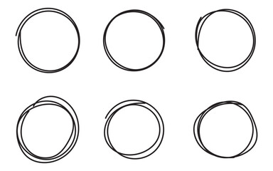 Hand drawing circle line sketch set.doodle round circles for message note mark design element. Doodle set of black hand drawn circle line.