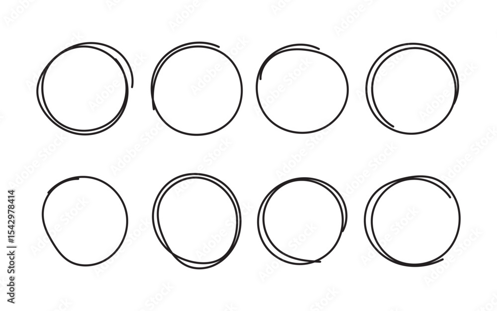 Poster hand drawing circle line sketch set.doodle round circles for message note mark design element. doodl