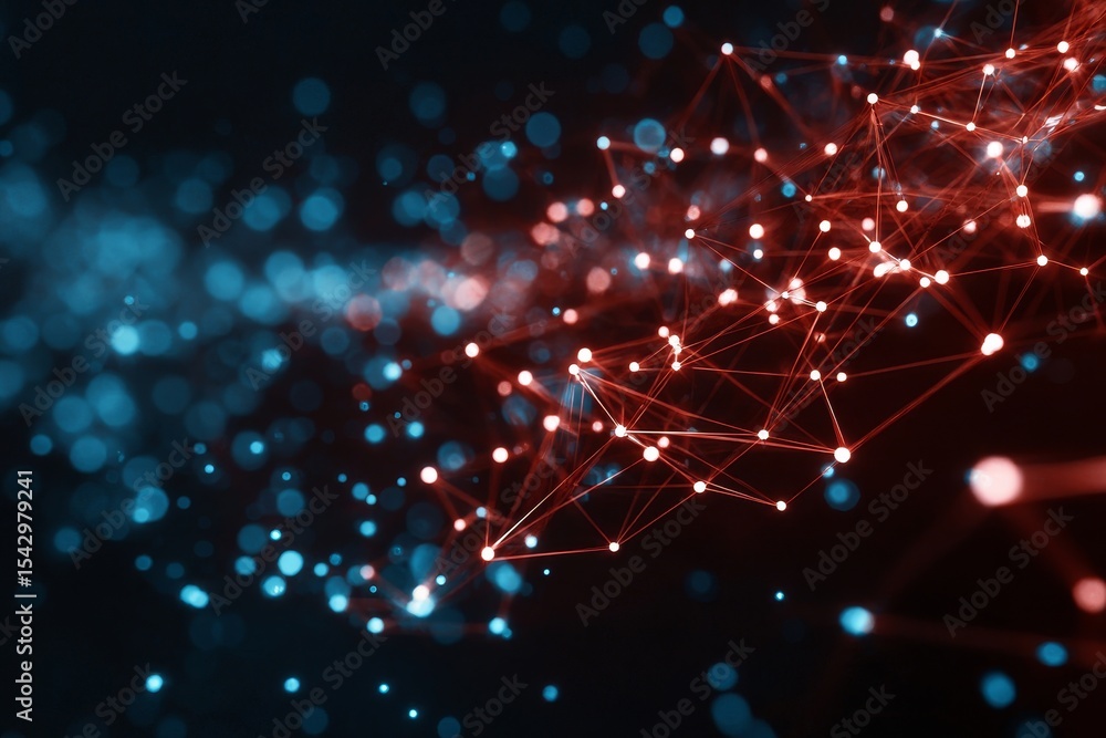 Poster intricate network of interconnected dots and lines forming a complex abstract polygonal structure