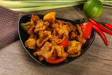 Asian cuisine - roasted crocodile meat