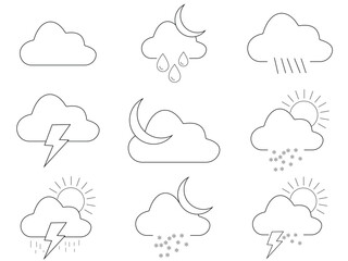 WebMinimal Line Weather Icons Set – Sun, Cloud, Rain, Wind, Snow, and Forecast Symbols