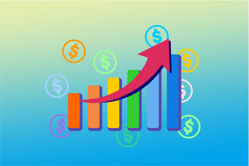 Concept of growth and new opportunities. Vector illustration of an arrow pointing upwards on an attractive color combination background,
