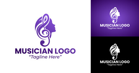 Creative Musician Logo with Musical Note and Purple Accent