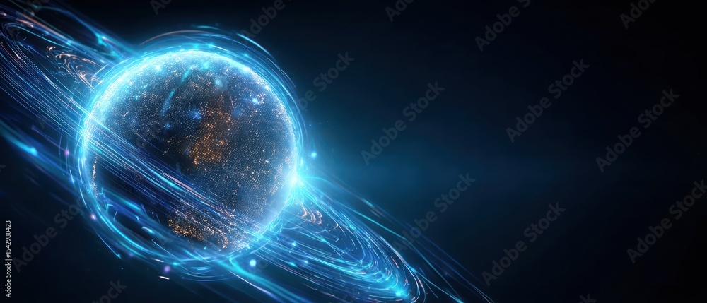 Poster digital representation of earth with abstract glowing lines