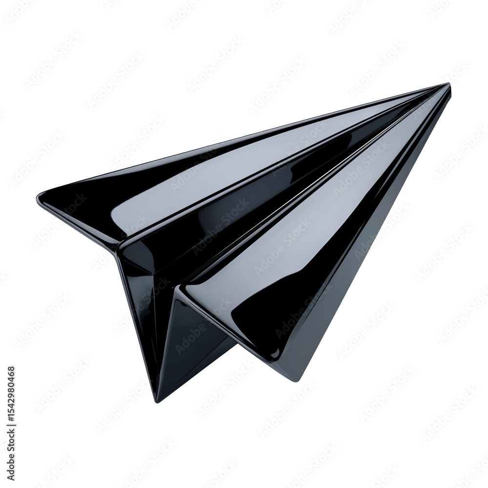 Poster glossy black 3 d render of a paper airplane icon isolated on white background isolated on a transpar