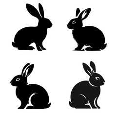 Rabbit Silhouette Set – Four Poses on White Background