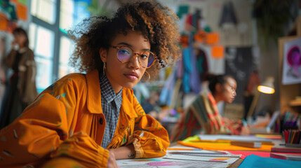 Creative workspace with designers collaborating on projects