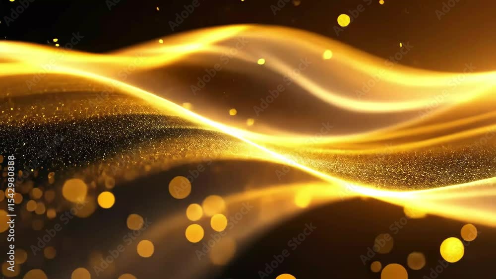Poster radiant golden light rays and particles creating an ethereal landscape at dusk, golden light rays an