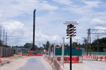 Solar-Powered Traffic Signal at Construction Site